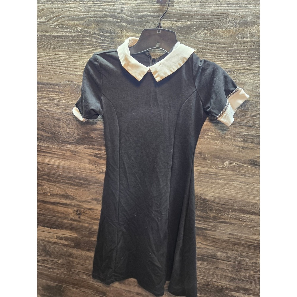 Black Peter Pan Collar Mini Dress Short Sleeve Wednesday Addams Goth XS